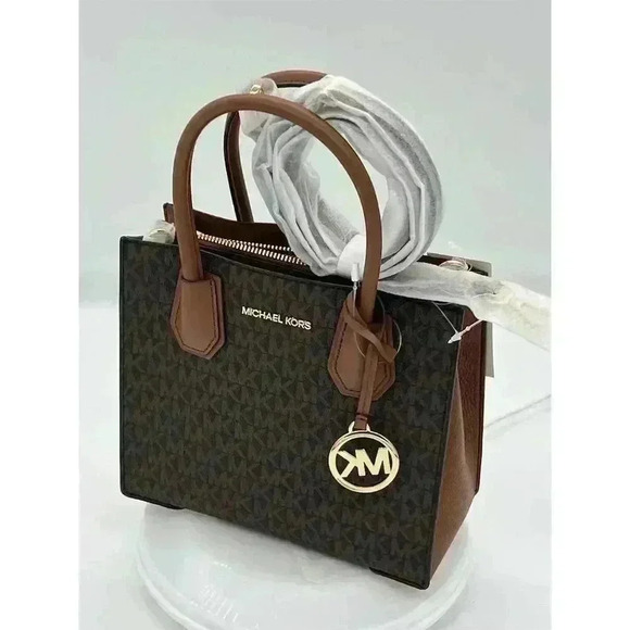 Michael Kors Mercer Medium Brown Leather Crossbody Satchel Bag - Picture 7 of 15